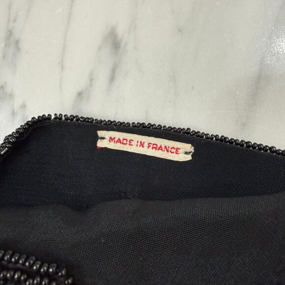 Vintage French Black Beaded Belt Bag with Chanel Gift Bag 5" X 3.5" - Picture 11 of 17